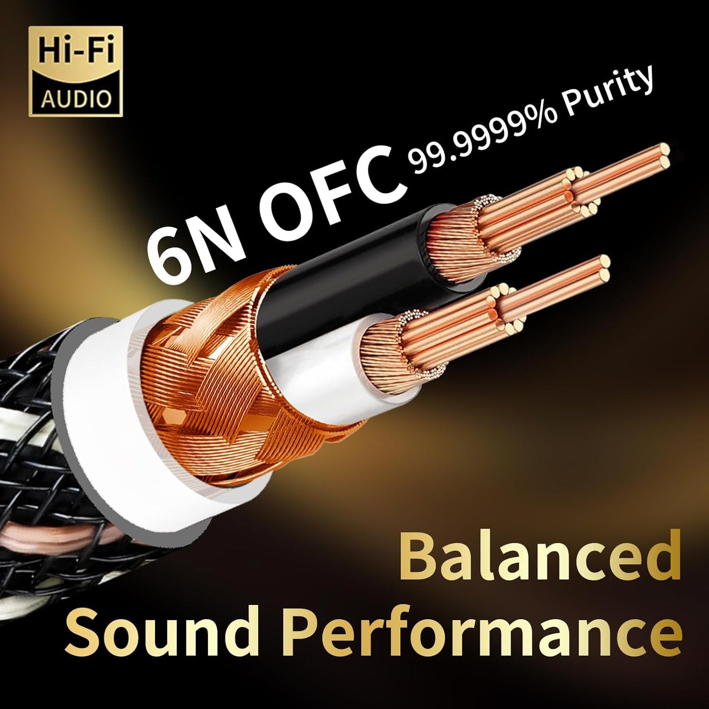 Audiophile HiFi Audio Cable–3.5mm to 3.5mm,6N OFC Core,24K Gold-Plated Plugs,with Nylon Braid,AUX Cable,Compatible with Phone,MP4,Speakers,Amplifiers,TV(3.28ft/1m)