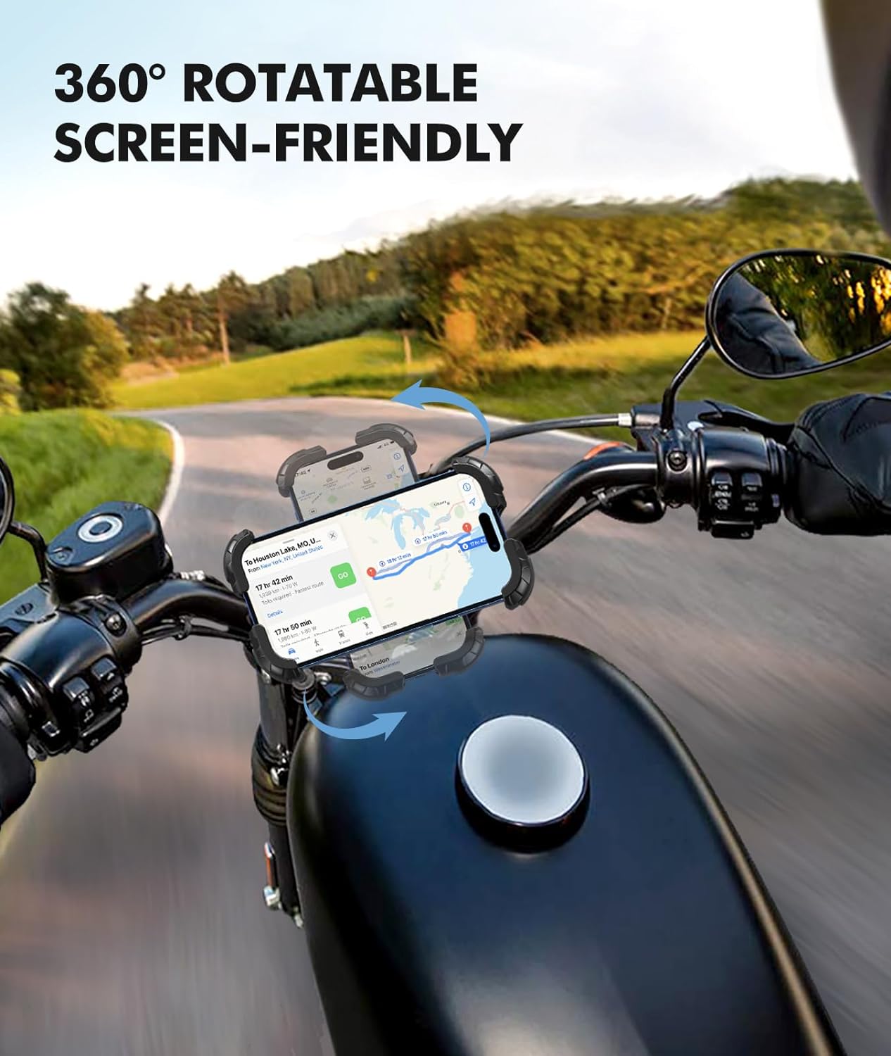 Motorcycle Phone Mount, Upgrade Bike Phone Mount [1s Lock][Secure Protection], 360° Rotatable Phone Holder for Mountain Bike/ATV/Scooter Handlebar Stand, Compatible with iPhone/Samsung 4.7-6.7"