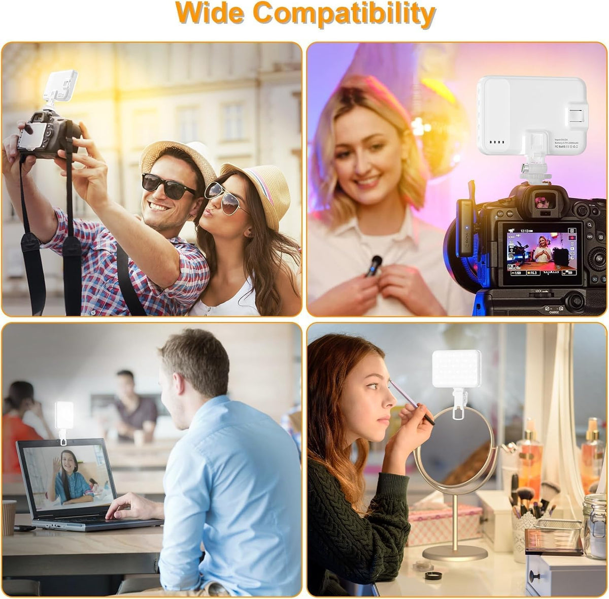 Selfie Light, LED Camera Light Video Lights 60 LED 2200mAh Rechargeable Phone Light 7 Modes, 10-Level Brightness, Portable Clip on Light for Phone/Tablet/Laptop White
