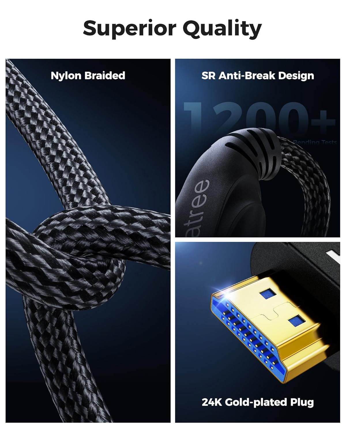 Short HDMI Cable 1.5FT/0.5M - 8K High Speed HDMI Cable,48Gbps,8K 60hz,4K 120hz,Braided,eARC - Compatible for HDTV,PS5,PS4,Blu-ray