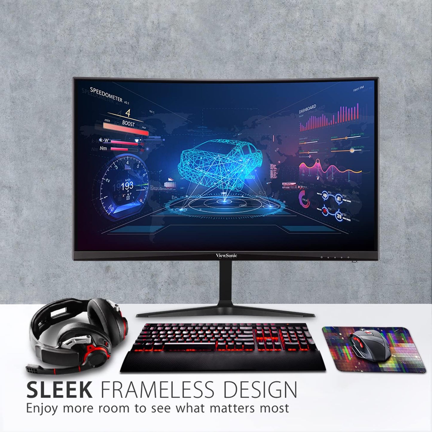 ViewSonic VX2418C 24 Inch 1080p 1ms 180Hz Curved Gaming Monitor with FreeSync Premium, Eye Care, HDMI and DisplayPort