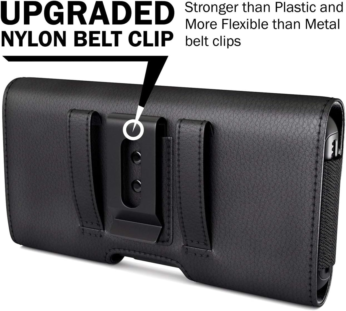 PiTau Holster for iPhone 16 & Pro 16e 15 15pro 14 14pro 13 13pro 12 12pro, Samsung Galaxy S25 S24 S23 S22, Cell Phone Belt Holder Case with Clip, ID Card Pouch Protective Cover for Men, Black Medium