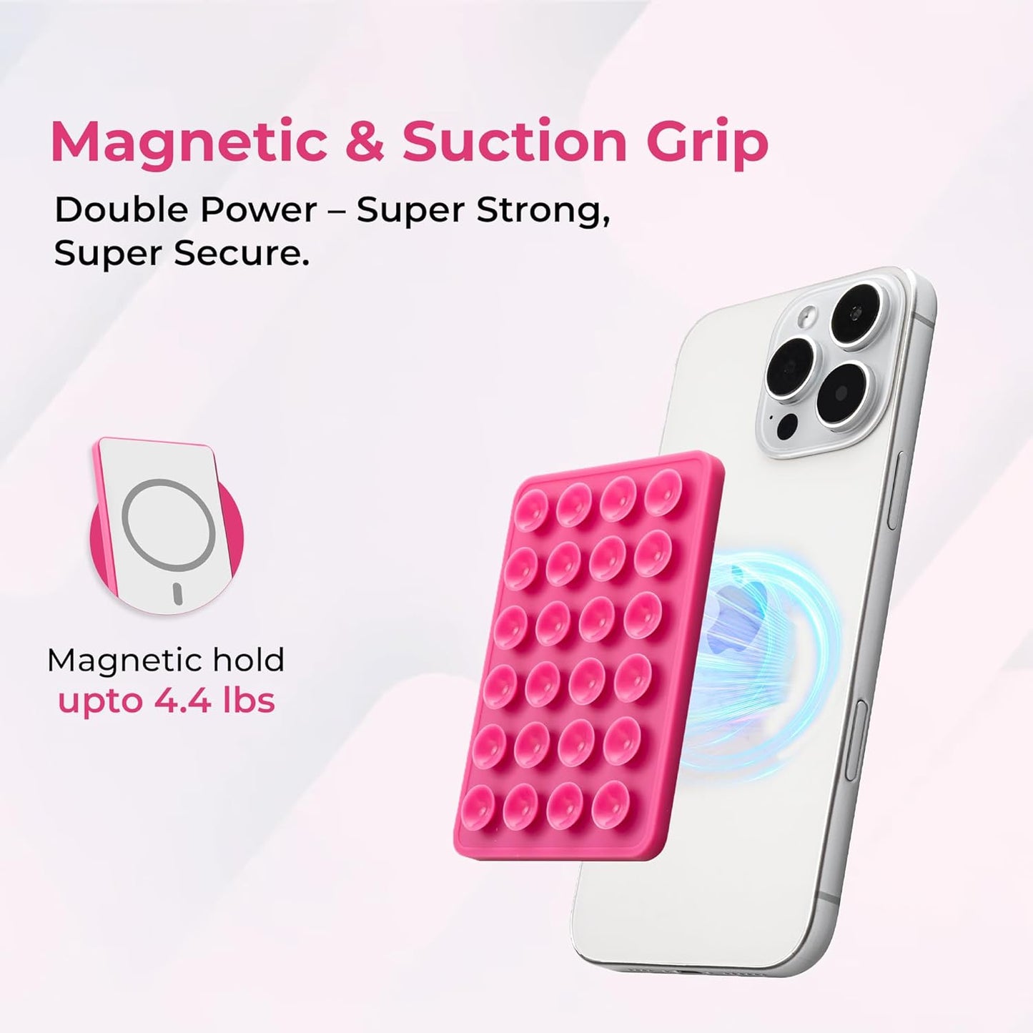 Sucky Upgraded Magnetic Suction Cell Phone Grip for MagSafe Case, Silicone Octo Cup Buddy Holder, Durable Magnet Phone Accessory for iPhone and Android (Pink)