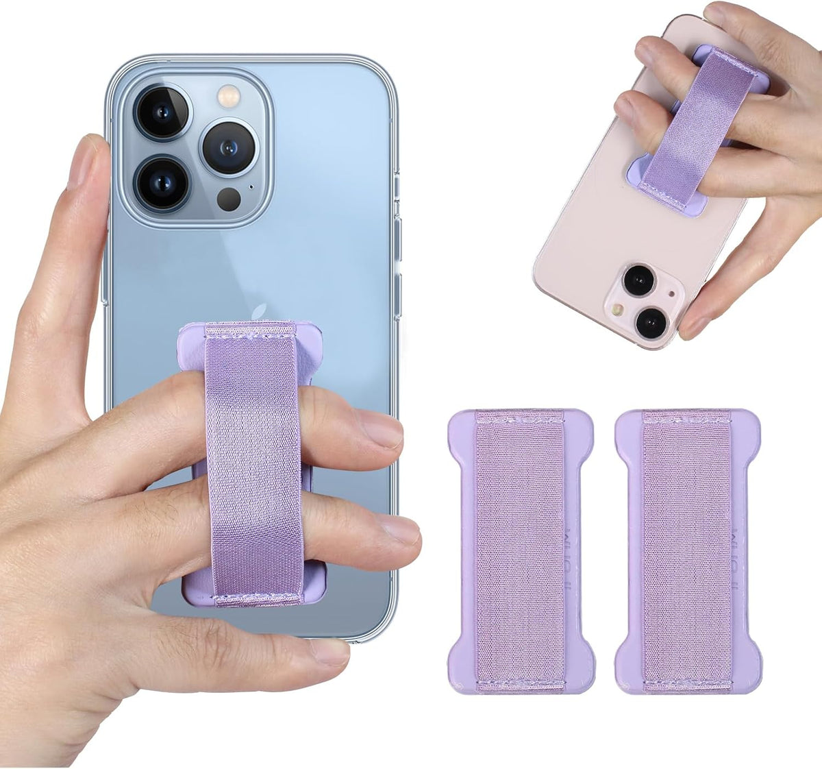 Phone Grip Holder for Hand, Universal Finger Strap Phone Holder, Finger Selfie Grip Compatible with Most Smartphones (Purple) - 2Pack