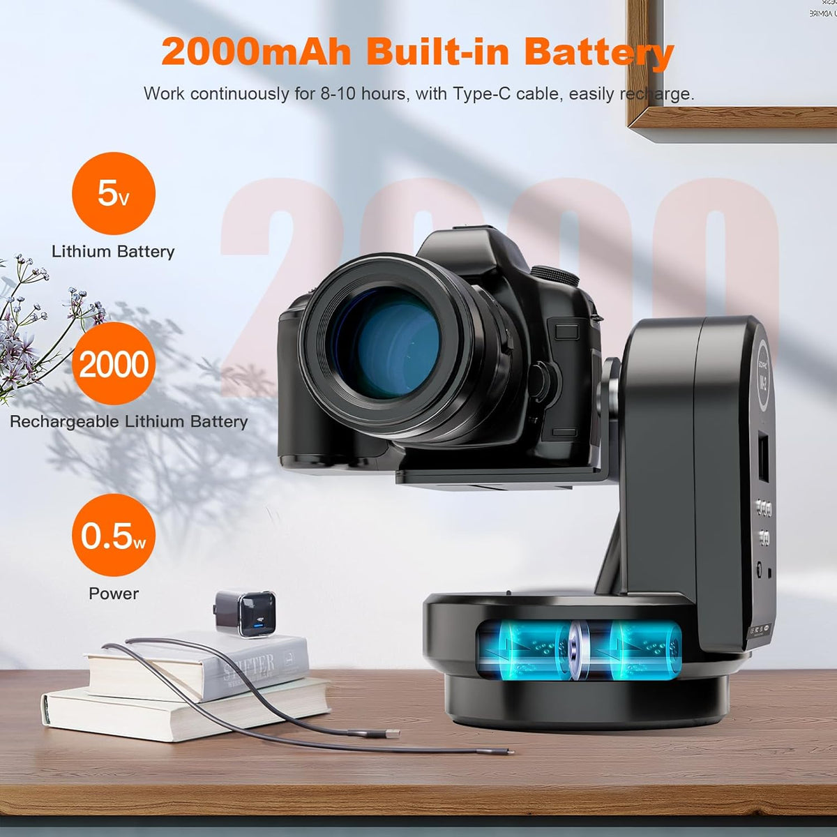 Soonpho M2 Motorized Rotating Panoramic Tripod Head, Remote Control Pan Tilt Head with Remote Control and Mobile Phone Clip for DSLR Cameras, Camcorders, Smartphones, Tripod,