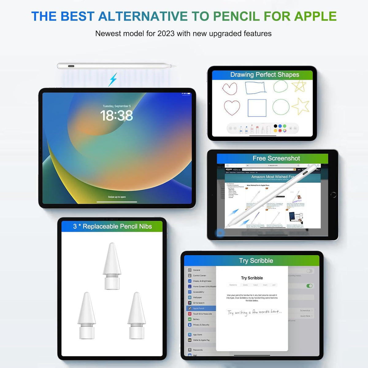 Pencil 2nd Generation Magnetic Wireless Charging: HATOKU Stylus Pen with Tilt Sensitvity Palm Rejection for iPad Air 3 4 5th M2 M3 - iPad mini 5 6th - iPad 6 7 8 9 10 11 Gen - iPad Pro 11" 12.9" M4