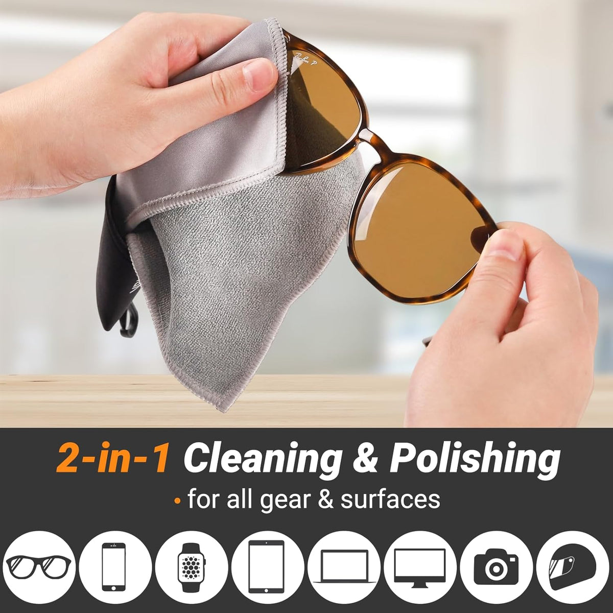 2 Sided Glasses Cleaner & Polishing Cloths,Portable Eye Glass Cleaning Cloths with Pouch, Microfiber Glasses Cleaning Cloth Keychain for Glasses Lenses Screens Cameras iPad iPhone, Mixcolor,4X 6-Inch