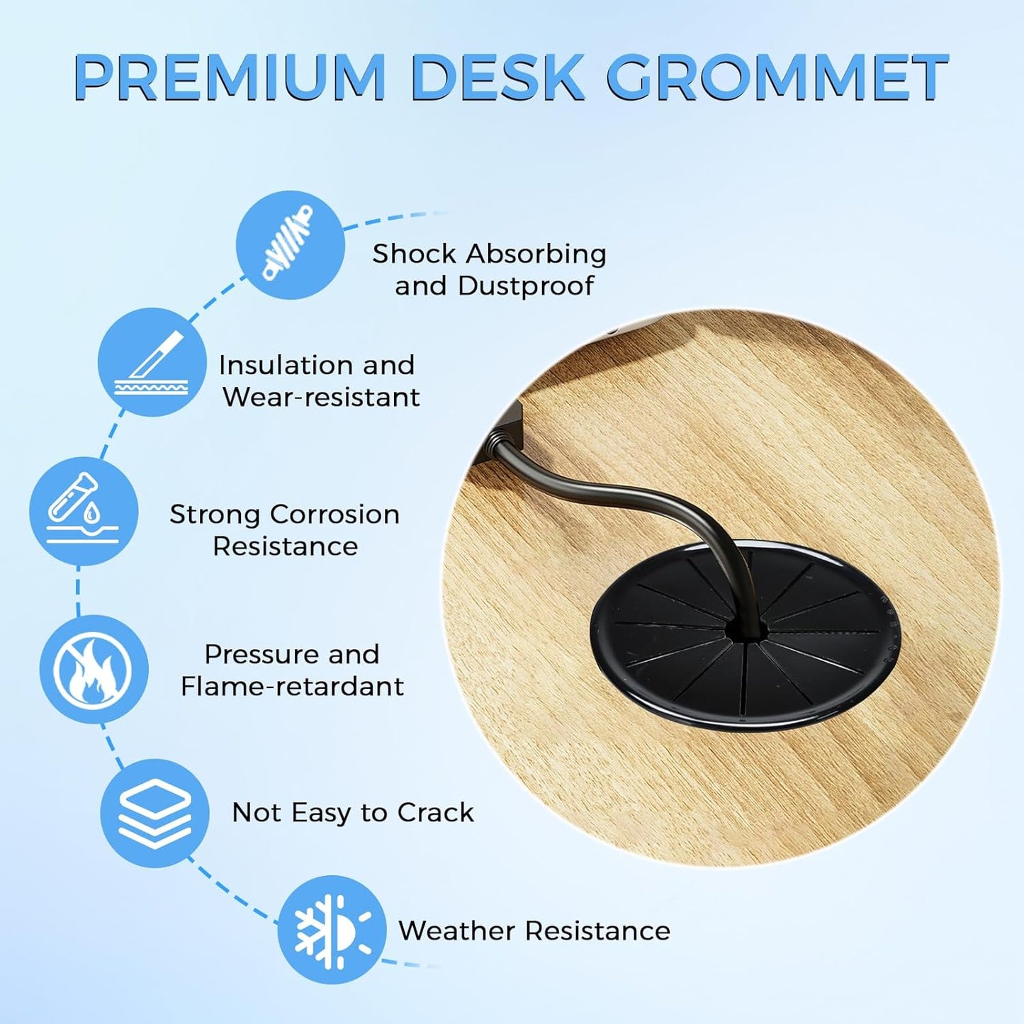 4 Pcs Cable Grommet, Snap Bushing 2-5/8" (70 mm) Mounting Diameter, Flexible Petal-Shaped Buckle Round Nylon Desk Grommet for Wires Through Countertop Cord Organizer and Protection, Black