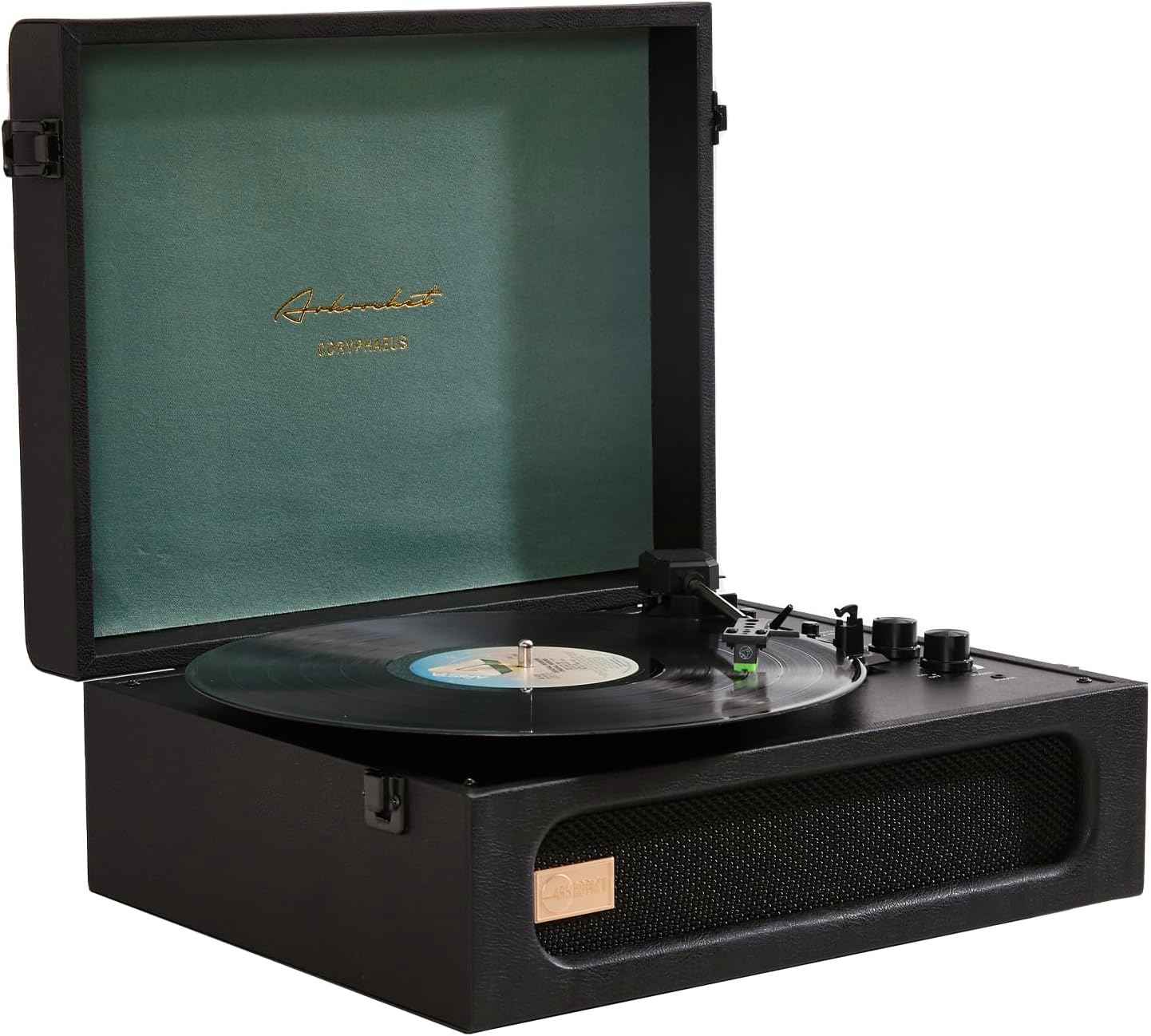 Arkrocket Coryphaeus Vinyl Record Player 3-Speed Bluetooth Input and Output Built-in Speakers with Magnetic Cartridge Auto Off (Black Green)