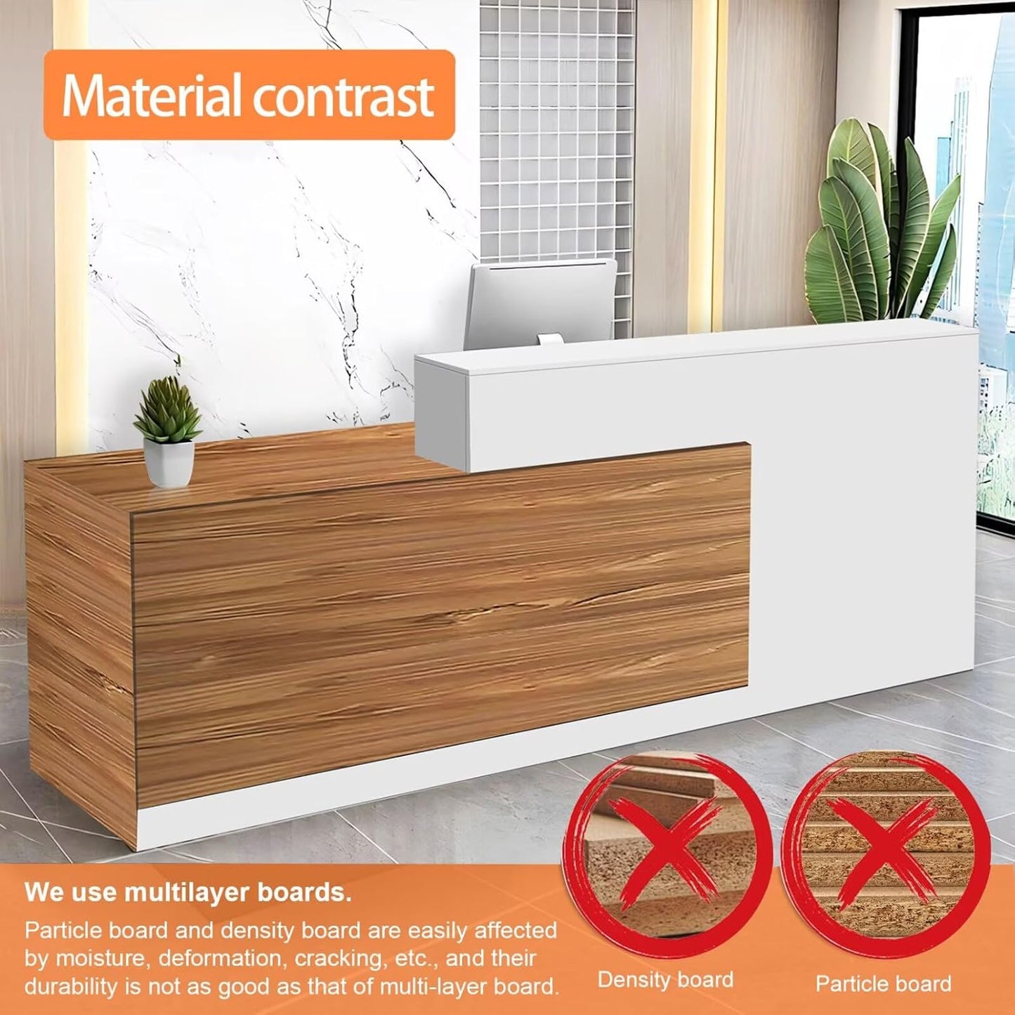 Reception Desk with Counter Modern Checkout Counter with Lockable Drawer Keyboard Tray Receptionist Desk for Office Salon Reception Table B Right 79inch/200cm