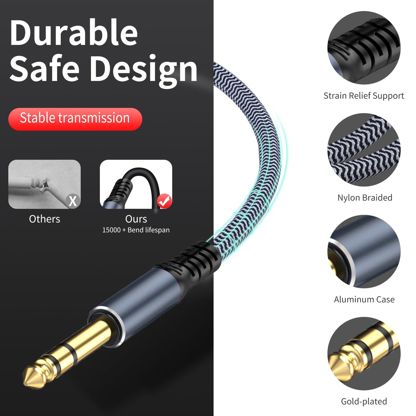 1/4" Male to Female Stereo Headphone Guitar Cable - 25ft Quarter Inch Extension