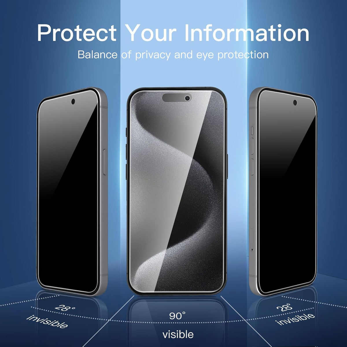 NEW'C 3 Pack Privacy for iPhone 15 Pro Screen Protector (6.1 inches), Anti-Spy Tempered Glass Film,Case Friendly Ultra Resistant,Balanced 28-Degree Privacy Angle - Easy installation tool included