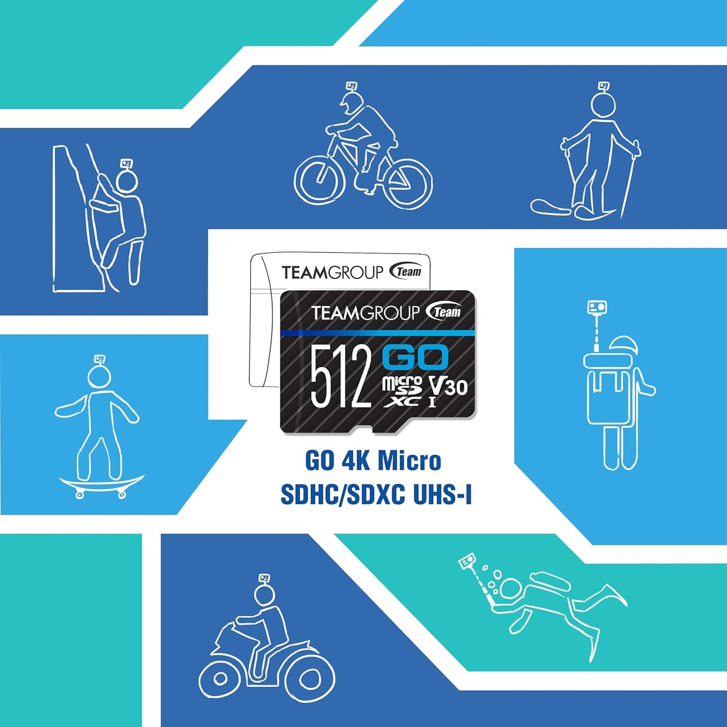 TEAMGROUP GO Card 256GB Micro SDXC UHS-I U3 V30 4K for GoPro & Action Cameras High Speed Flash Memory Card for Outdoor, Sports, 4K Shooting TGUSDX256GU302