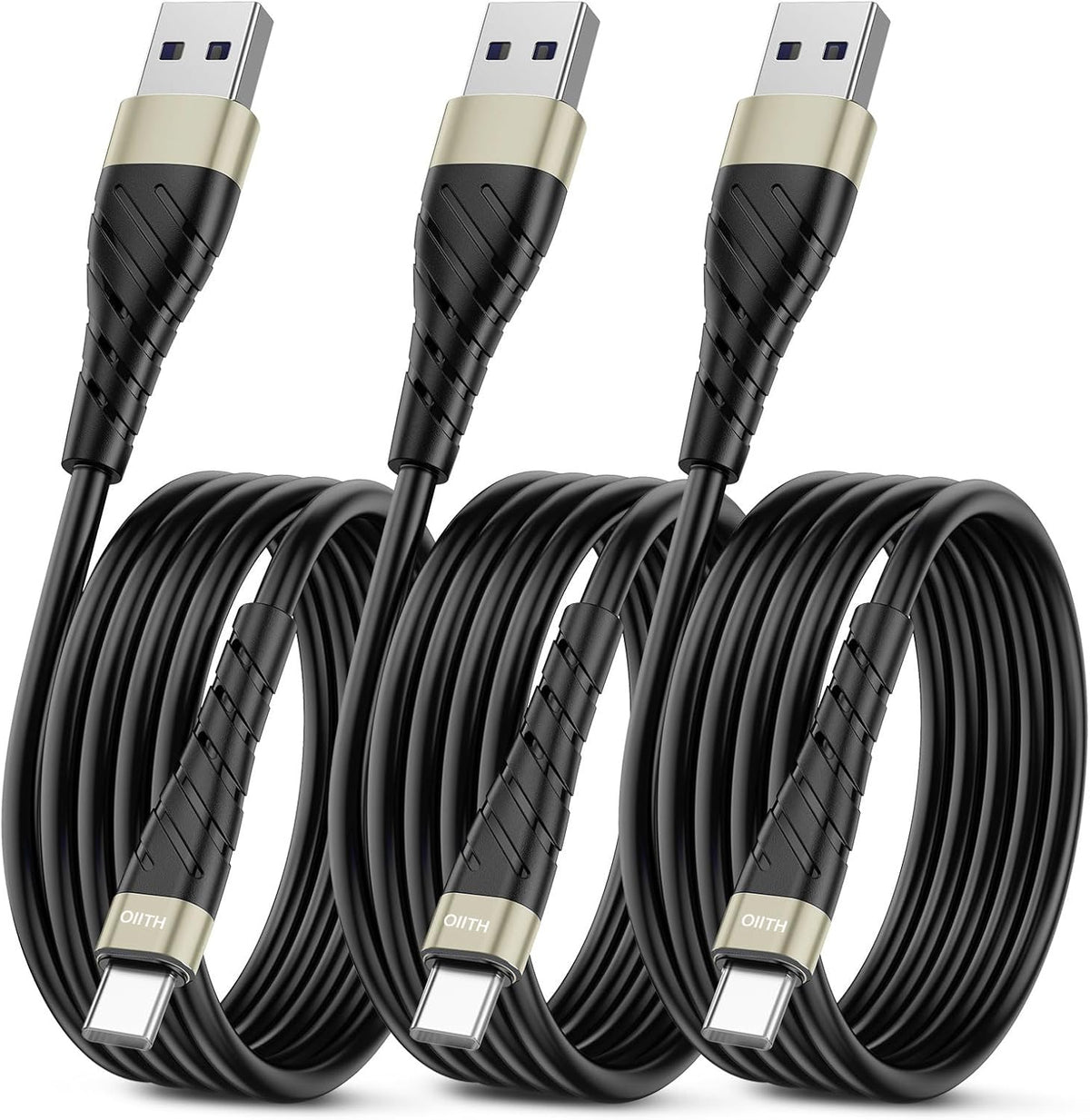 OIITH USB C Cable, USB A to USB C 3A Fast Charging (10FT 3Pack) Phone USB Type-C Charge Cable Android Charge Cord USB C Charger Cable for iPhone 15 Plus/Pro/Pro Max/Samsung/Pad/Laptop/LG/-Gold