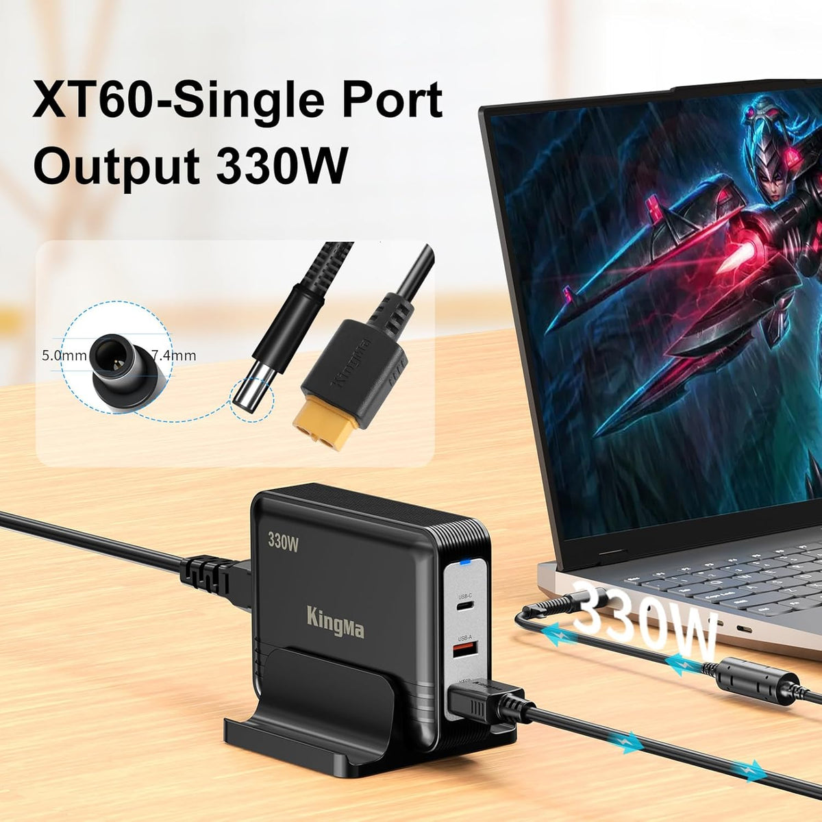 330W HP OMEN GaN Laptop Charger with 74-50mm Cable for OMEN17-W119TX 3-Port Charging Adapter with PD 3.0 (20V/16.5A) Fast Charger Compatible with HP OMEN 17 W120TX/ W205TX/ W206TX/ AN100TX/ AN101TX