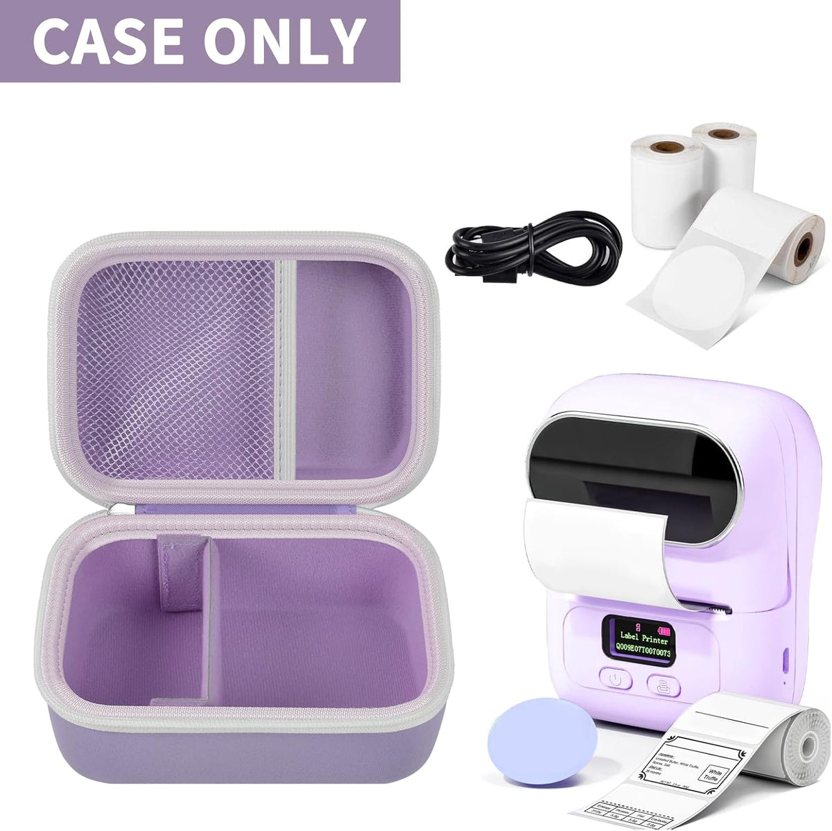 Case Compatible with Phomemo M110 Label Maker - Portable Mini Bluetooth Thermal Label Maker Carrying Storage Bag for Printer Labels, USB Cable and Accessories Black (Box Only)-Purple