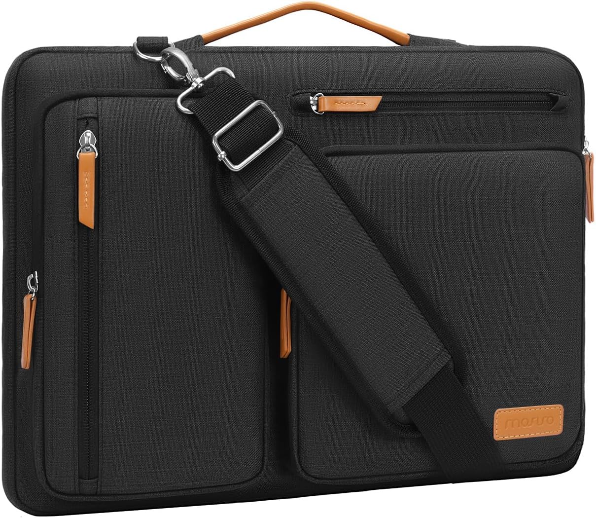 MOSISO 360 Protective Laptop Shoulder Bag,15-15.6 inch Computer Bags Compatible with MacBook Pro 16 inch, HP, Dell, Lenovo, Asus Notebook,Side Open Messenger Bag with 4 Zipper Pockets, Black