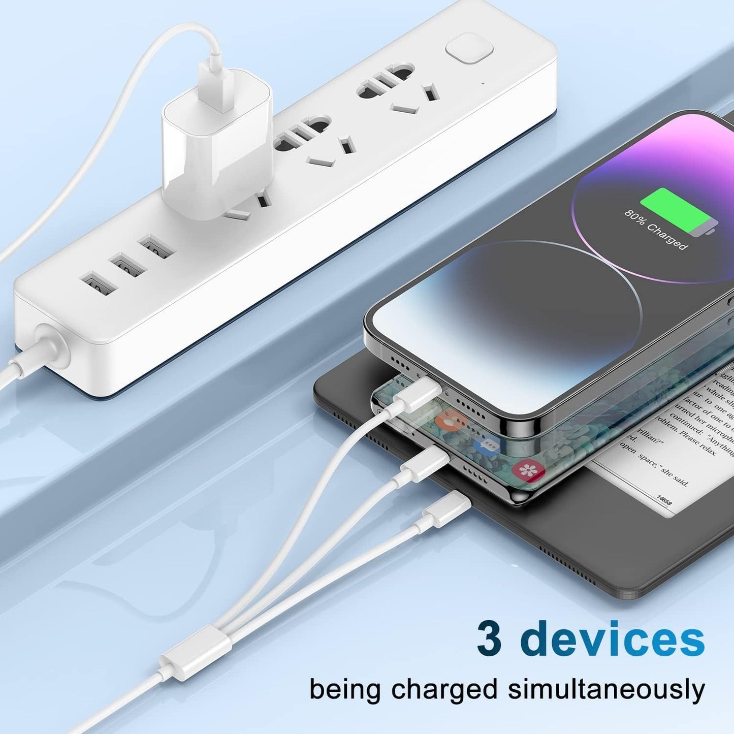 Multi Charger Cable 6Ft 2Pack, 3 in 1 Charging Cord, Universal Phone Charger, Multiple Charger Wire USB-A to Lightning/USB-Type C/Micro USB Connectors for Cellphone, Tablets and More (Charging Only)