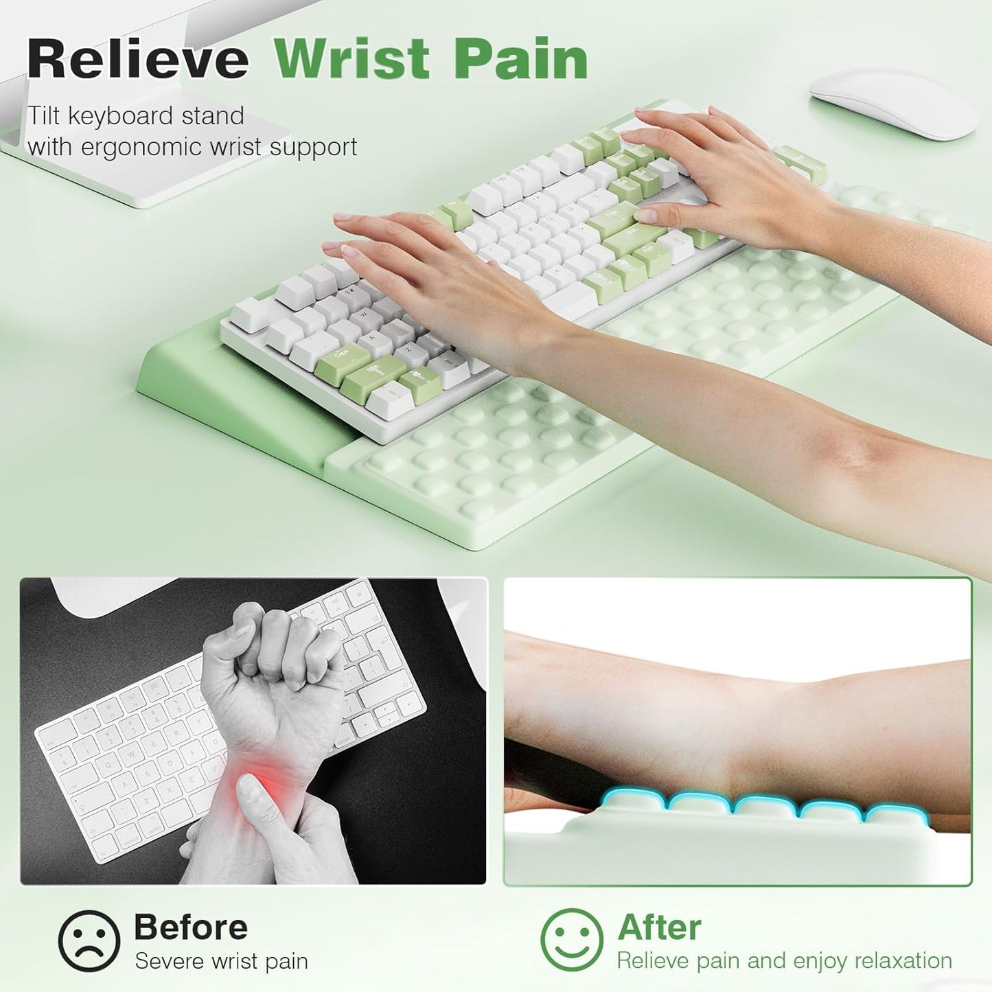 Ospelelf Keyboard Wrist Rest Comfortable Ergonomic Keyboard Stand Riser Holder Pad for Office Home
