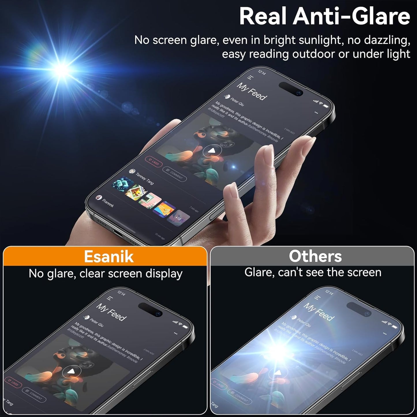 Esanik for iPhone 16 Plus/15 Plus Matte Glass Screen Protector [Auto-alignment] Anti-Glare & Anti-Fingerprint,Anti-Reflection,Bubble Free, Smooth as Silk, 2 Pack 9H Glass Screen Cover