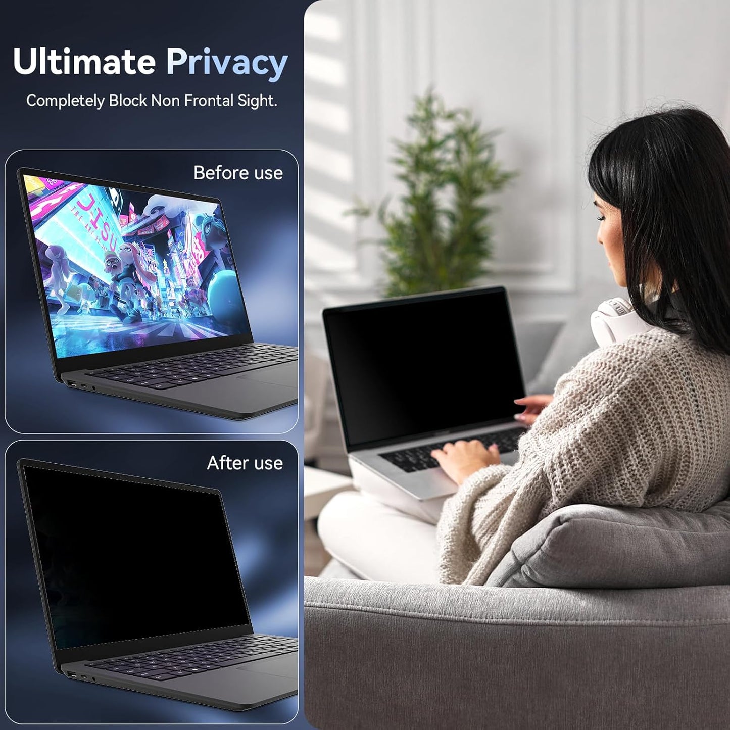 Laptop Privacy Screen 16 Inch Compatible With Lenovo Hp Dell Acer Asus Thinkpad Envy Xps, 16:9 Aspect Removable Anti Glare Blue Light Filter Protector, 16inch Computer Monitor Privacy Shield