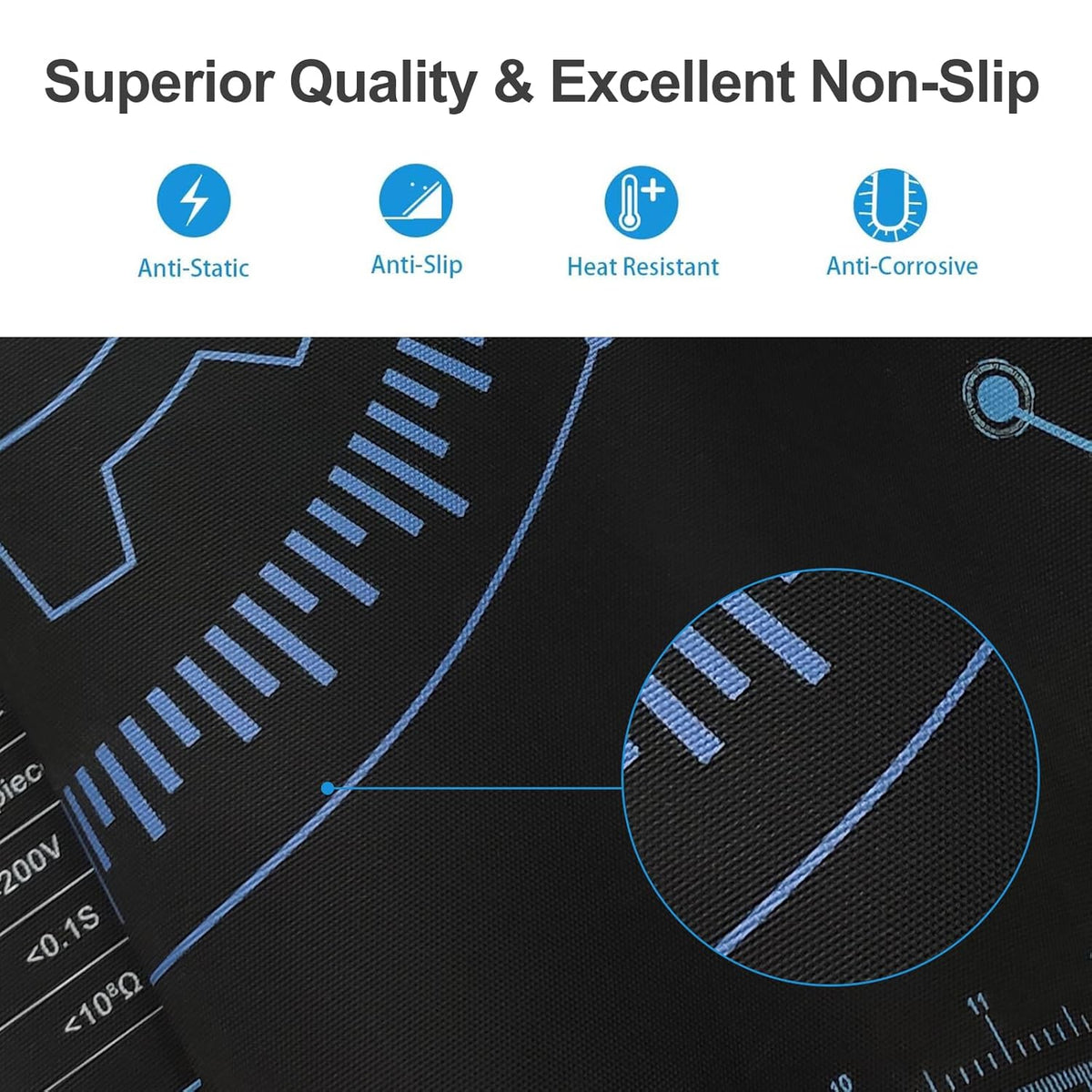 KooMall Large 48x24 Inch Anti Static Mat, Soldering Rubber Mat for PC Building, ESD Sensitive Device Repair, Assembly Work, with ESD Grounding Plug,Cord,Wrist Strap Bracelets Wristband,Heat Resistant