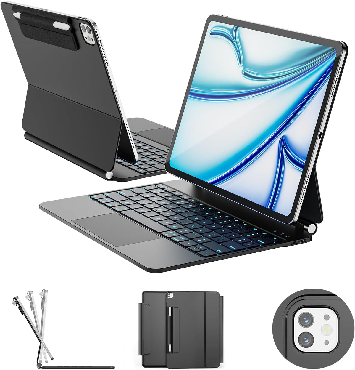for iPad Air 13 inch Case with Keyboard (M3,2025 / M2,2024), iPad Pro 12.9 (6th/5th/4th/3rd Gen) Magic Keyboard, Springy Backlit Keys, Stain-Resistant Surface, Multi-Touch Trackpad, Black