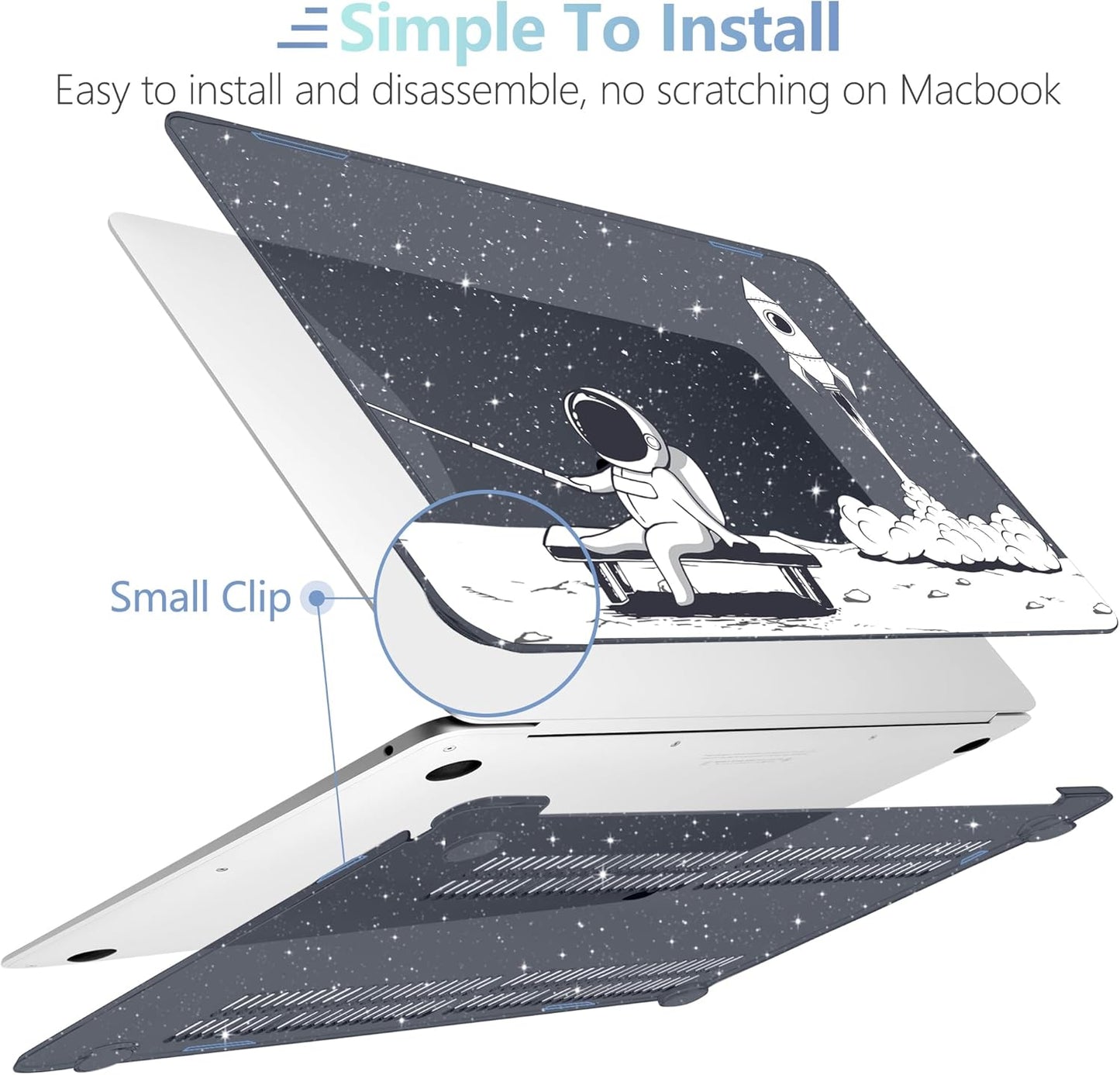 MEEgoodo MacBook Air Case 13.3 Inch - Hard Shell with Keyboard Cover & Touch ID - Astronaut Rocket Glitter