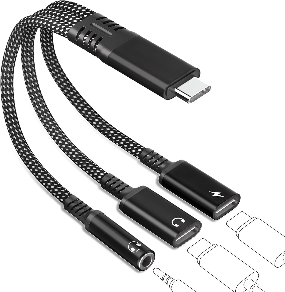 tavalmax USB C Splitter,USB C to 3.5mm Headphone and Charger Adapter,USB Type-C Digital Audio Headset/OTG Converter with 60W PD Fast Charging Dongle Cable for iPhone16/15, iPad, MacBook, Galaxy, Pixel