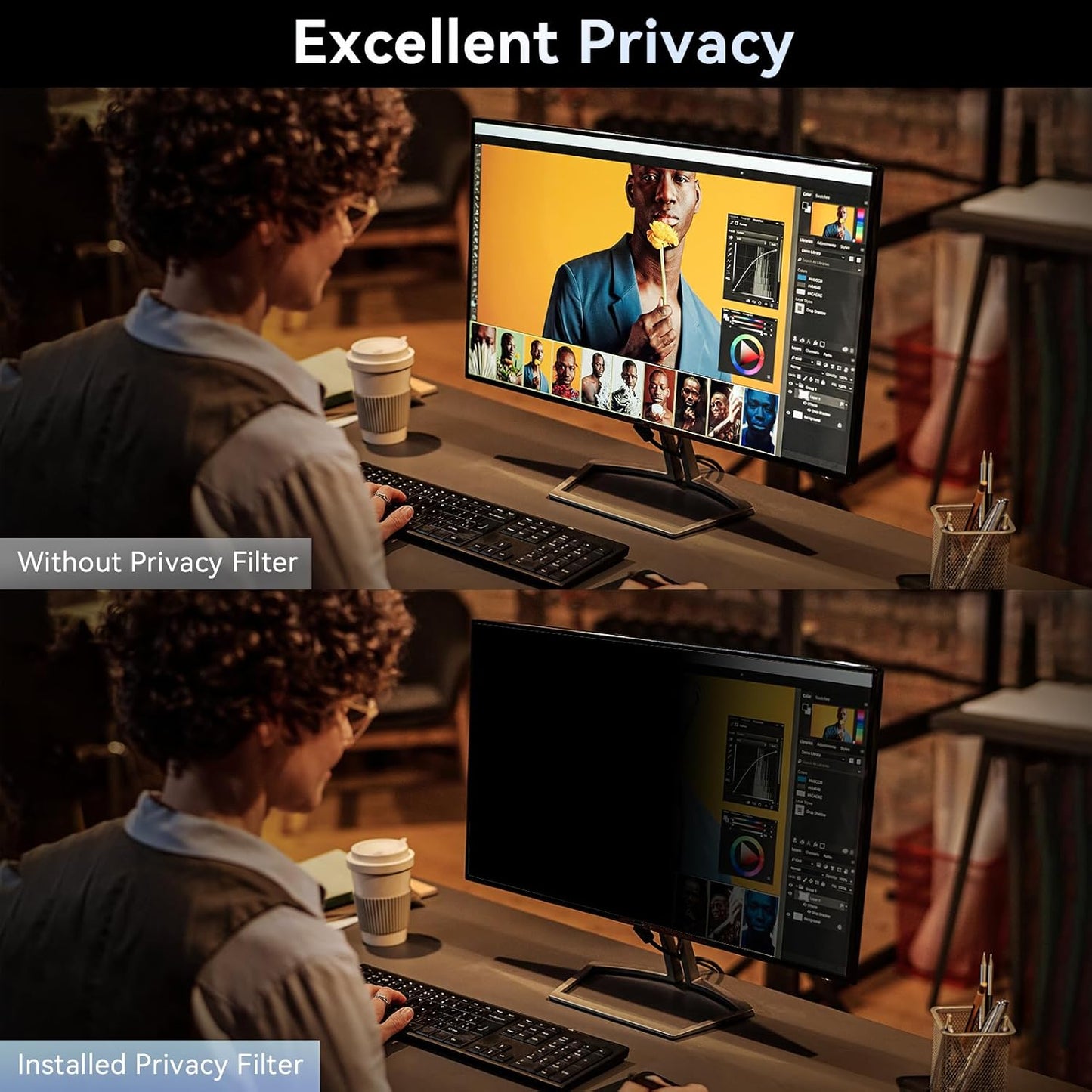 [2-Pack] 24 Inch Computer Privacy Screen Filter for 16:9 Widescreen Monitor, Removable Eye Protection Anti Glare Blue Light Filter Privacy Shield, Anti Spy Screen Protector Film 24 in