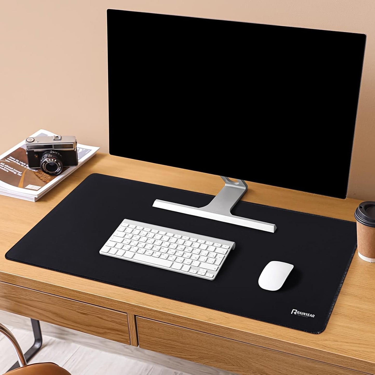 RAINYEAR Large Gaming Mouse Pad(35.4 x 15.7 Inch), Computer Mousepad with Anti-Slip Rubber Base, Smooth Large Keyboard Mouse Pad Mat for Gamer, Office, Home, Black