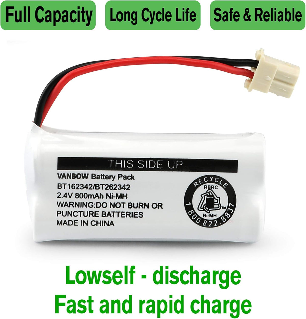 Battery BT162342 / BT262342 BT183342/BT283342 BT166342/BT266342 2.4v 800Mah Battery Pack for VTech CS6114 CS6419 CS6719 AT&T EL52300 CL80112 VTech CS6719-2 Cordless Handsets (Pack 4)