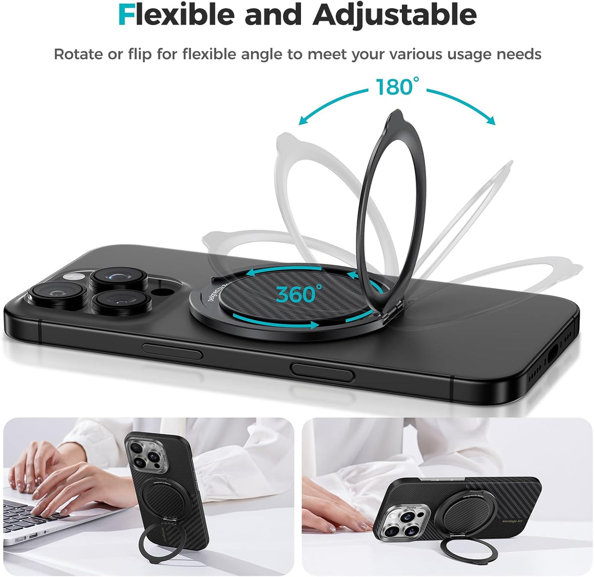 BENKS ArmorPop Magnetic Phone Grip & Stand for MagSafe, 360° Rotation Adjustable Phone Ring Holder for iPhone 17/16/15/14/13/12 Series, Durable Kevlar Design