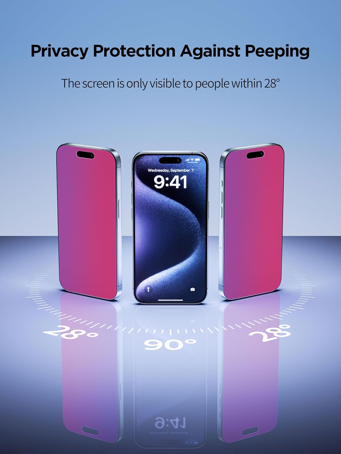 Compatible for iPhone 16 Plus/iPhone 15 Plus Privacy Screen Protector Tempered Glass 6.7 Inch, Pink Gradient Anti Spy Anti Blue Light HD Easy Installation