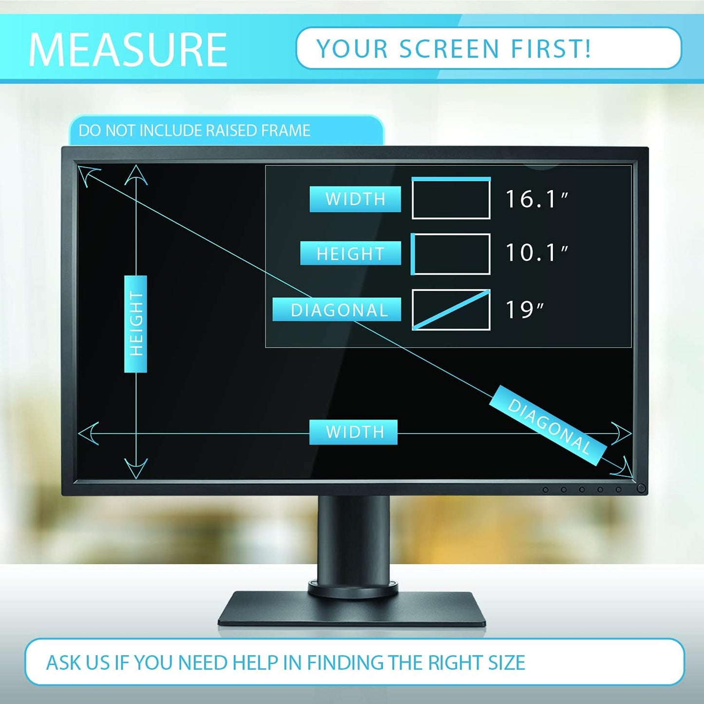 [2 Pack] Premium Privacy Screen Filter for 19 Inches Desktop Computer Widescreen Monitor with Aspect Ratio 16:10. Anti Glare and Anti Blue Light Protection