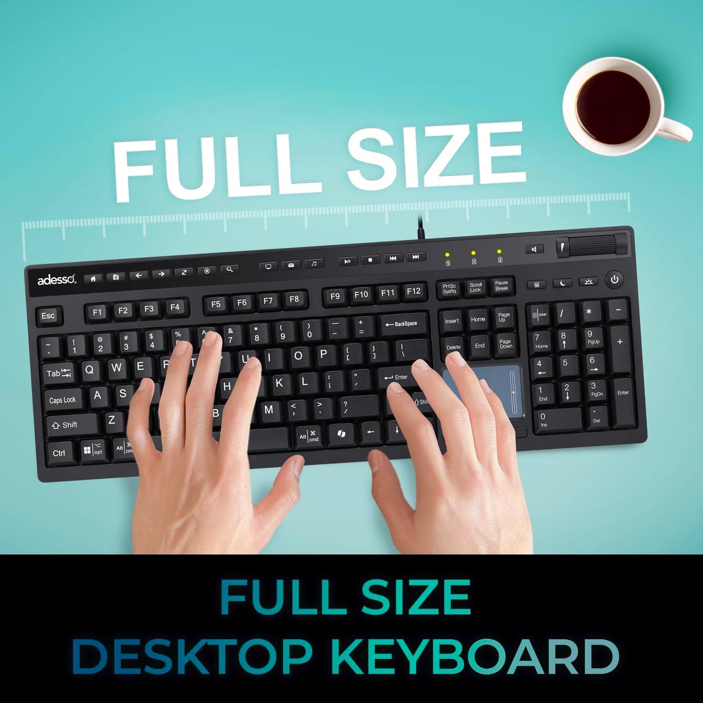 Adesso EasyTouch 445 Multi-Channel Wired Touchpad Keyboard, Black (AKB-445UB)