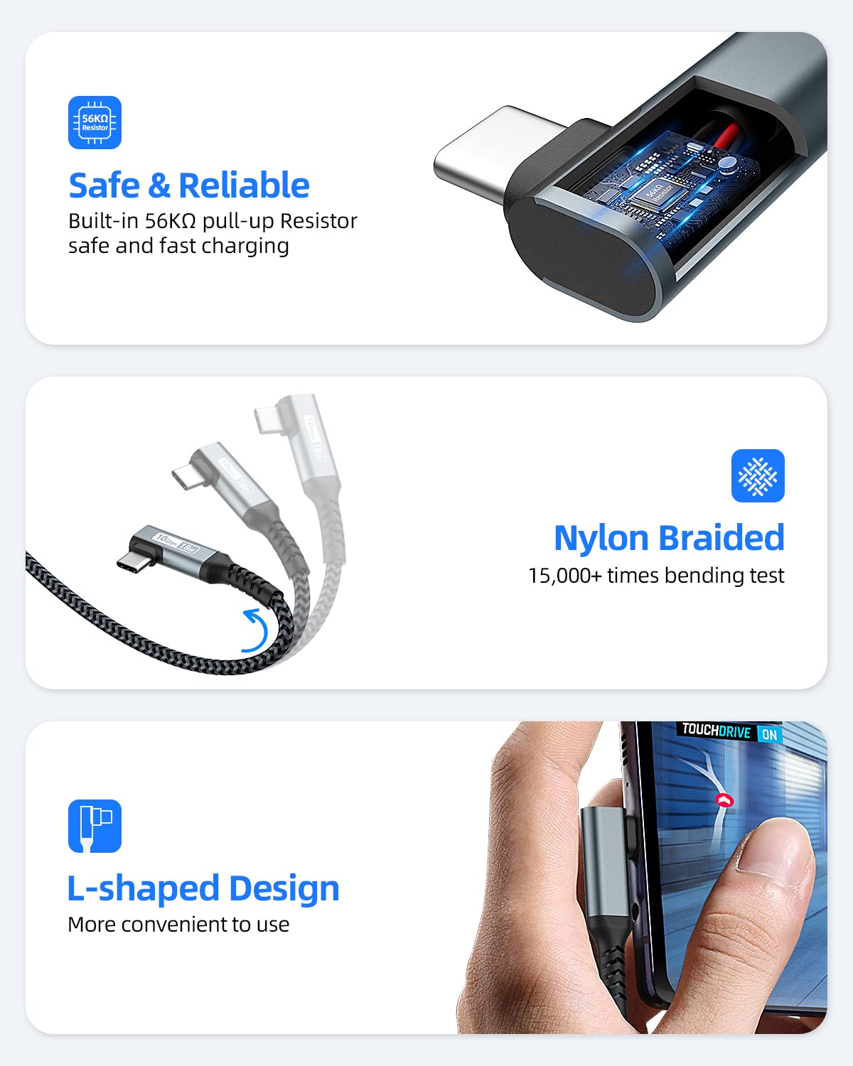 Carplay Cable 0.8FT, 10Gbps Right Angle USB A to C 3.1 Gen 2 High Speed Data Transfer Cable, Compatible Android Auto, USB C Car Charger Cable for 15/15 Pro Max, iPad Pro, Samsung S24