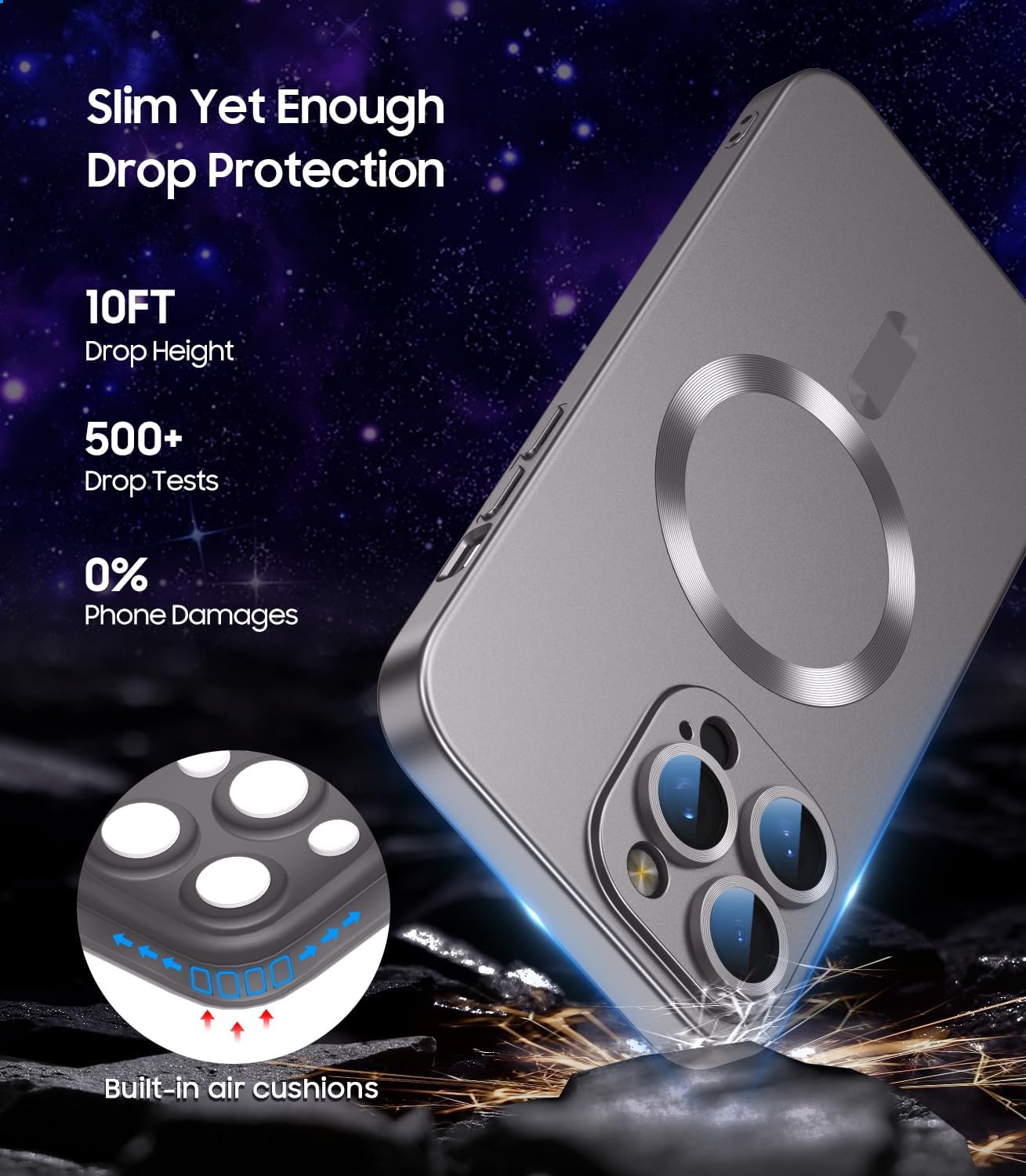 Magnetic for iPhone 15 Pro Max Case [Compatible with MagSafe][Built-in Camera Lens Protector] Slim Soft Silicone Bumper Shockproof Metallic Luster Phone Case (Titanium Gray)
