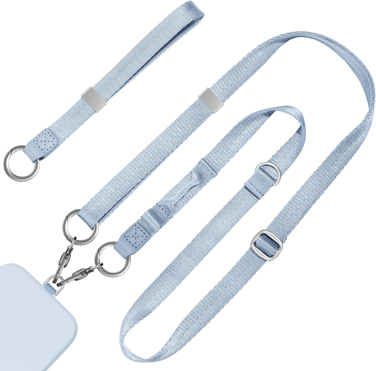 Phone Lanyard 2 in 1, Anti Theft Phone Strap Crossbody for Women Men, Adjustable Phone Wrist Strap with 2 Pack Tether Tabs