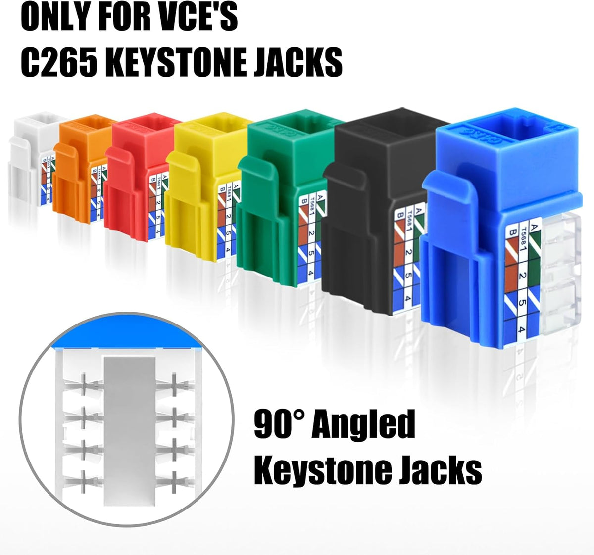 VCELINK Speed Termination Tool for VCE 90-Degree Keystone Jacks Punch Down Network Tool Kit with 20-Pack CAT6 Keystone Jacks UL-Listed Black, 25-Pack RJ45 Connectors, and 1-Pack Mini Wire Stripper