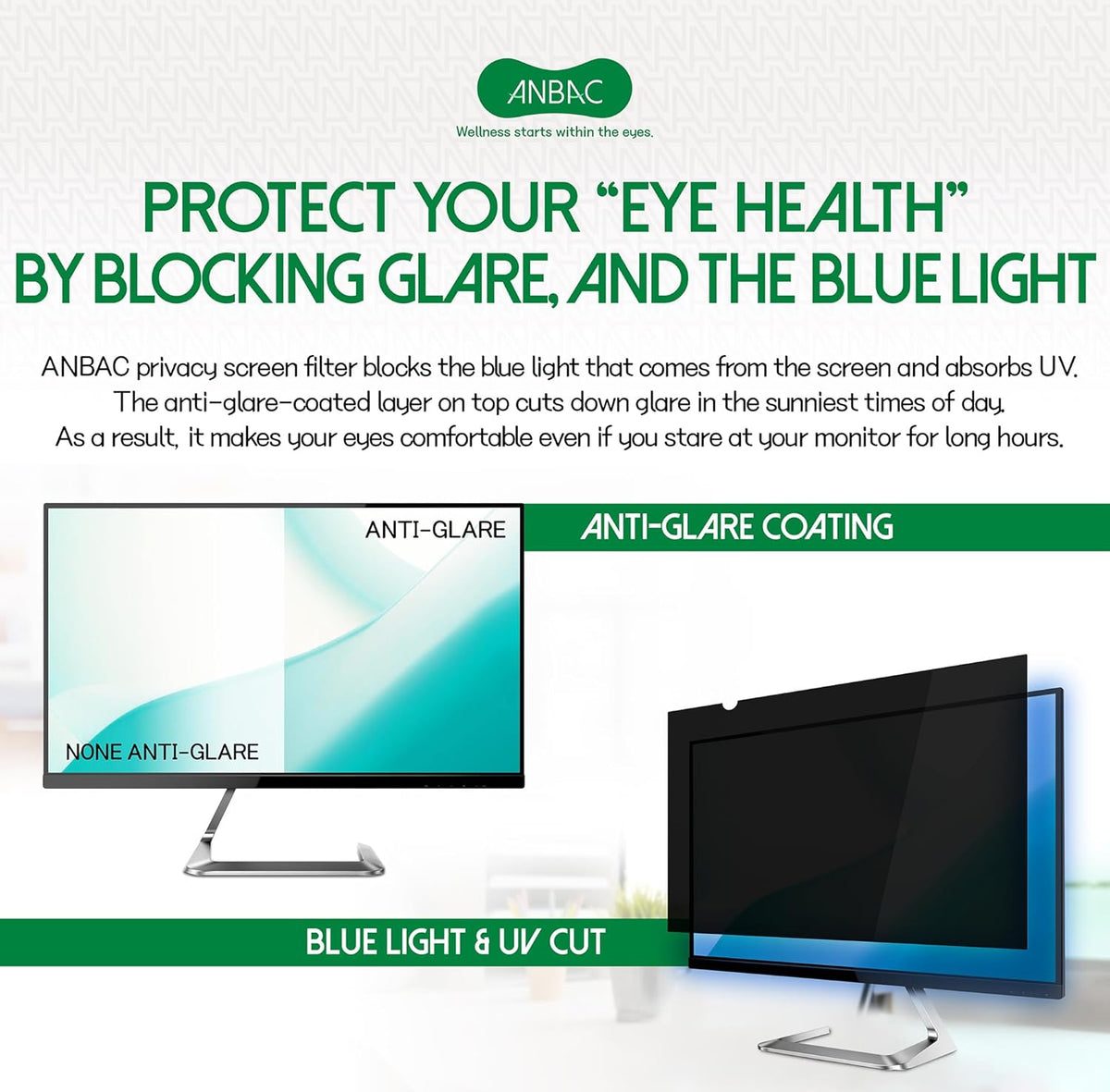 26 Inch Desktop Privacy Screen Shield for 16:10 Wide Monitor - Anti Glare Computer Privacy Screen Cover | Blue Light Blocking Screen Protector | Scratch Resistant UV Filter | Attachment Type