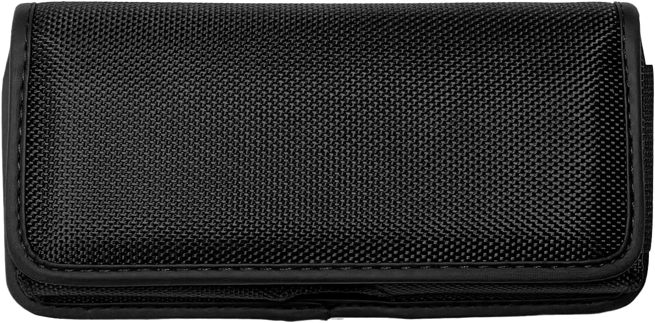 Nylon Cellphone Holster for iPhone SE (2020/2022), 11 Pro, XS/X, 8/7/6S/6, Alcatel Insight, LG Aristo 2, Galaxy S10e - Horizontal Case Canvas Waist Carrying Pouch with Belt Clip/Loops, Black