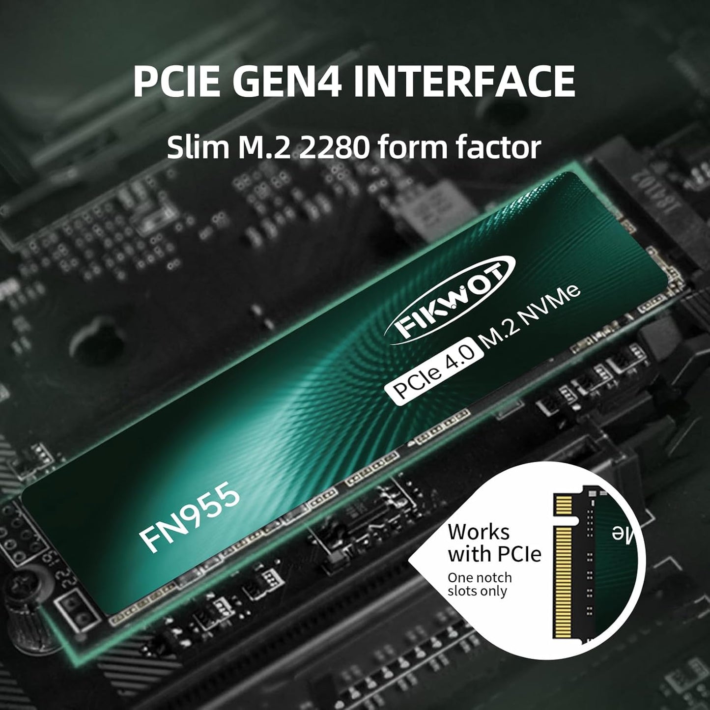 FN955 2TB NVMe SSD M.2 2280 PCIe Gen4x4, Up to 7300MB/s, 3D NAND TLC Flash Internal Solid State Drive, Configure SLC Cache, Storage and Memory Expansion for PS5 Laptop Desktop