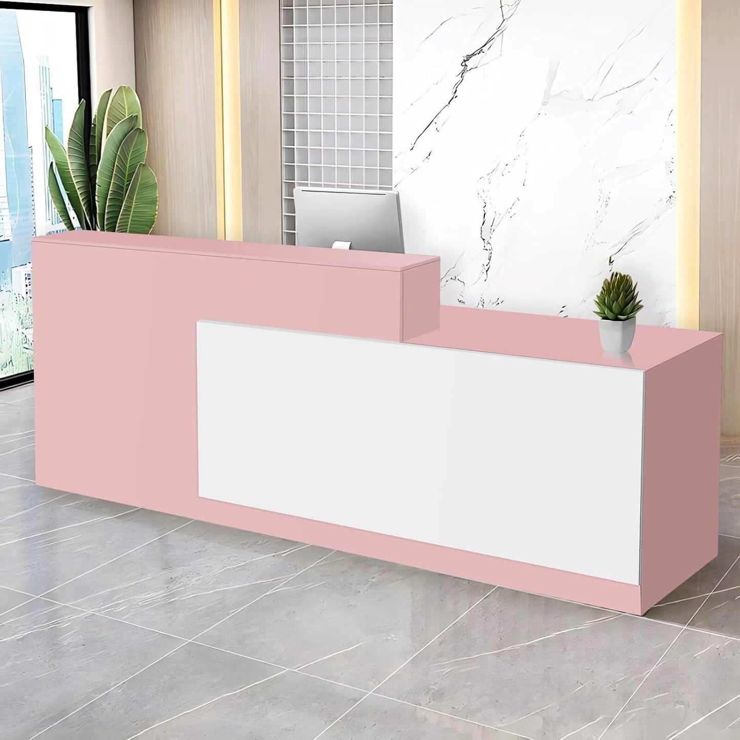 Reception Desk with Counter Modern Checkout Counter with Lockable Drawer Keyboard Tray Receptionist Desk for Office Salon Reception Table T Right 55inch/140cm