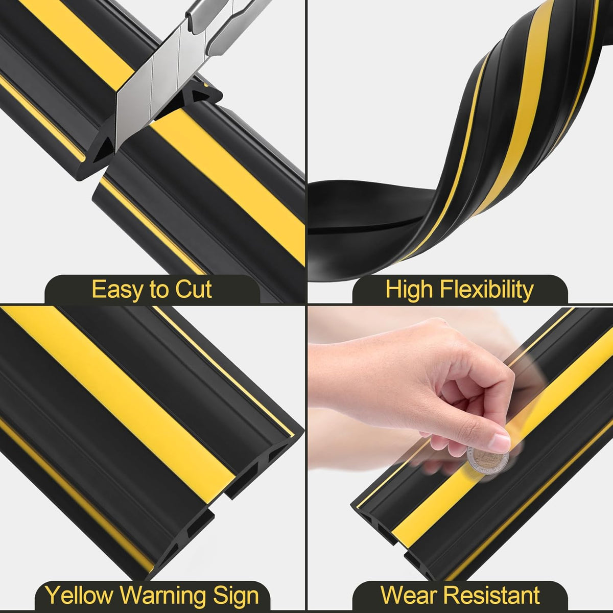MYFAMIREA 10FT Floor Cord Cover Heavy Duty Cable Cover Protector with 3 Channels Extension PVC Floor Wire Cover Outdoor Cord Hider Management Cord Cover for Wire on Floor for Home Office Outdoor