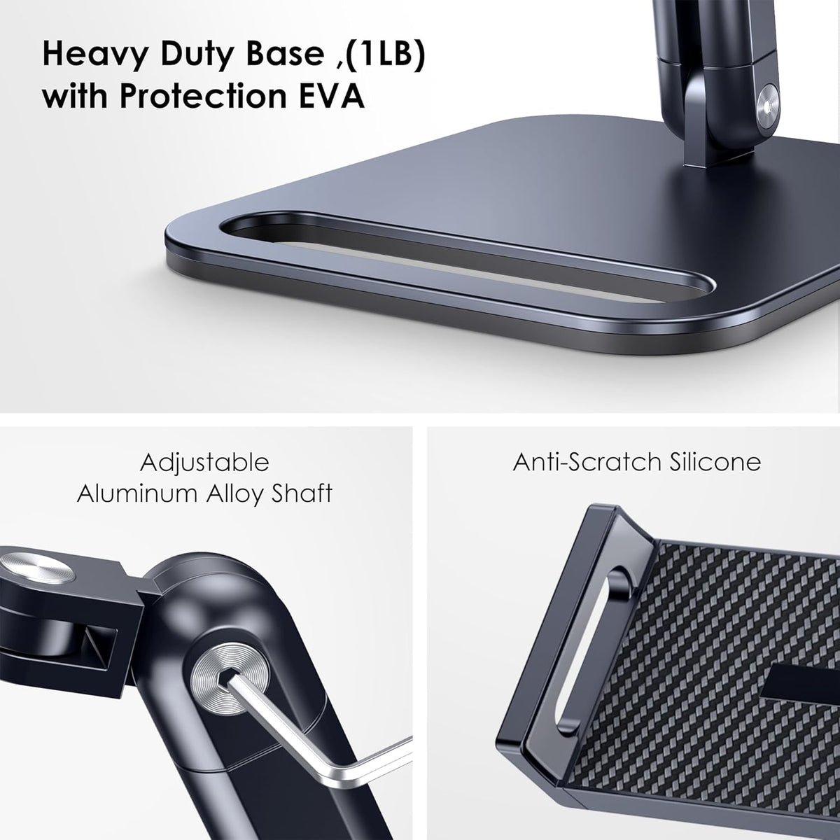 CreaDream Tablet Stand for iPad, Aluminum Tablet Holder with Heavy-Duty Base for Desk, Fully Adjustable Angle, Compatible with iPad Pro Air Mini, Galaxy Tab, Surface Pro, Kindle 4.7''-13", Black