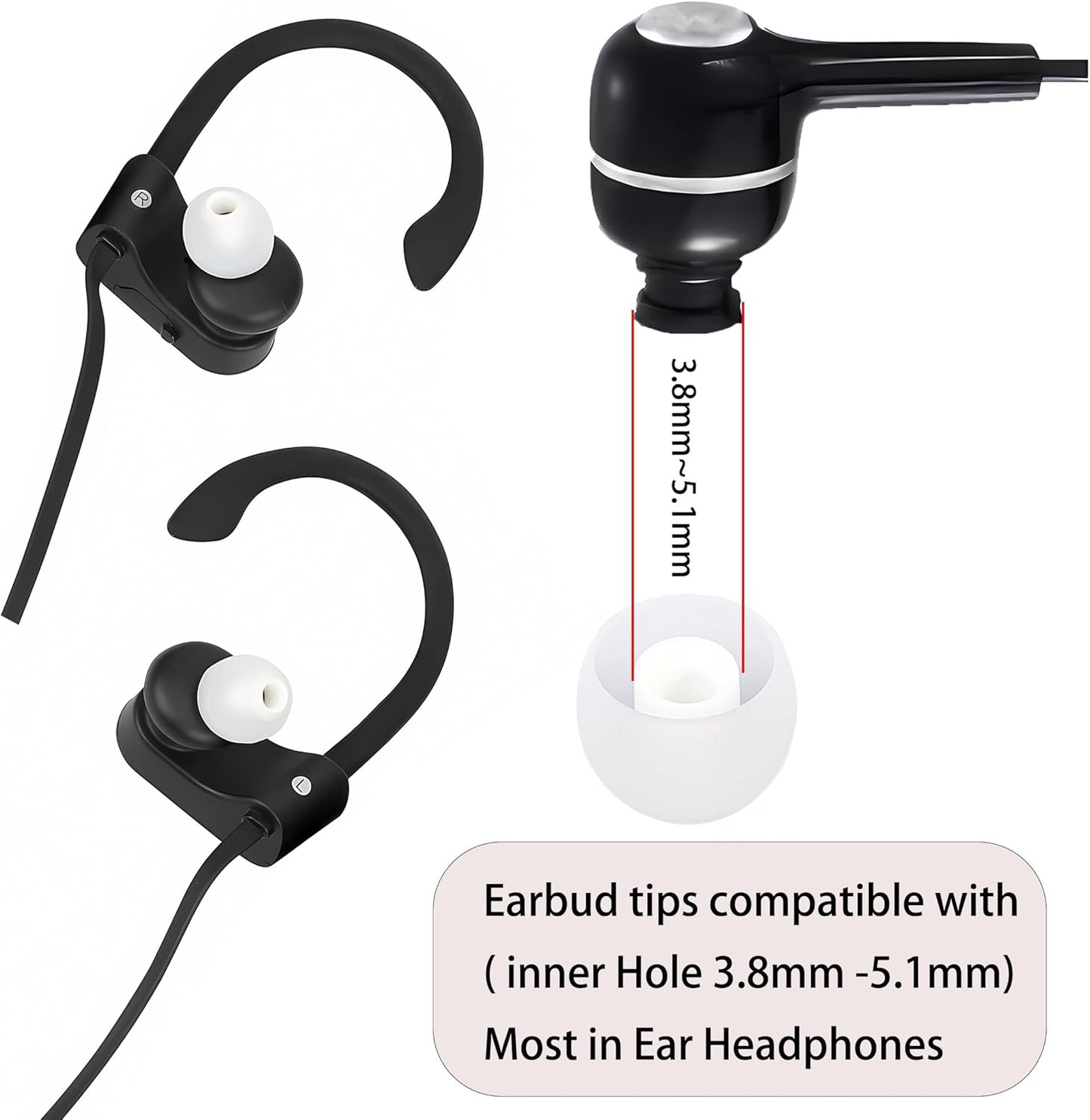 Silicone Replacement Earbud Tips Earbud Caps Fit Most in-Ear Earbuds(Inner Hole 3.8mm -5.1mm) Headphone Ear Tips Earbud Covers 9 Pairs S M L