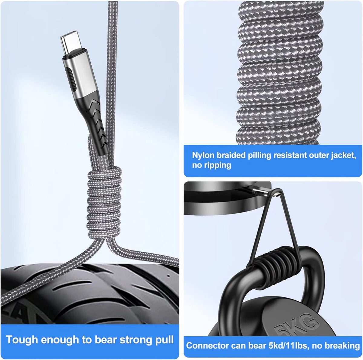 Durcord USB C Charger Cable, 2Pack 3ft Fast Charging 3 Feet USB Type C Cord Cable, 3 Foot Type C Charger Premium Nylon Braided USB Cable Compatible with iPhone 15 Pro/Plus/Max/Android/Phone/Pad-Silver