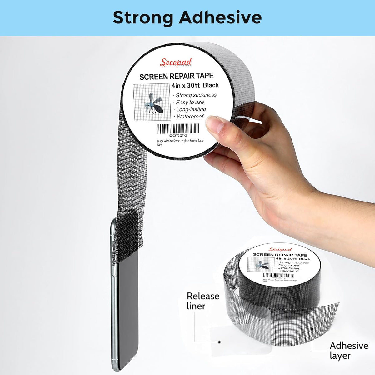 Black Window Screen Repair Kit, 4 in X 30 FT (360IN) Screen Repair Tape for Windows or Doors, Strong Adhesive Fiberglass Mesh Patch Tape