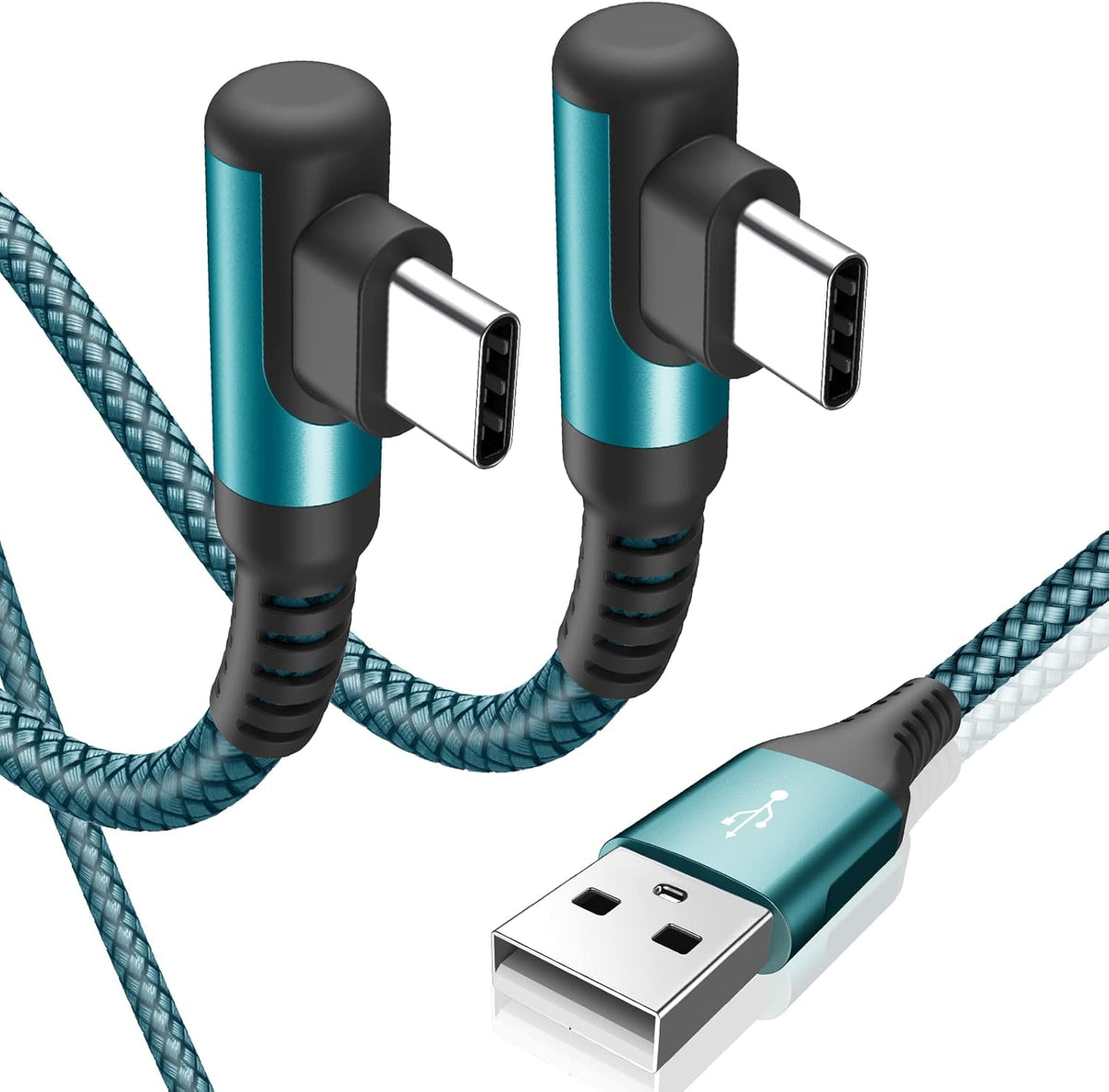 sweguard USB Type C Charger Cable Right Angle [2-Pack,6.6FT] iPhone 15 Charger Nylon Braided Cord for iPhone 16 15 Pro Max Samsung Galaxy S25 S24 S23 S22 S21 S20 S10 S9 Note A15 A55 Flip Pixel LG Moto